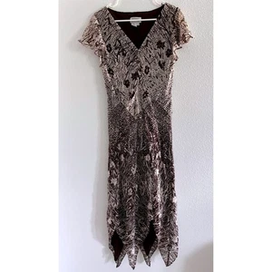 Vestido Vintage Adrianna Papell Mujer 10 Marrón Seda Maxi Babydoll Años 90 Fiesta de Hadas - Imagen 1 de 7