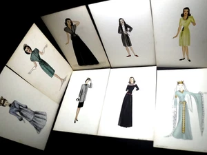 8 Antique WATER COLOR Art Fashion Illustration by Betty Crawford Brownie Board - Picture 1 of 20