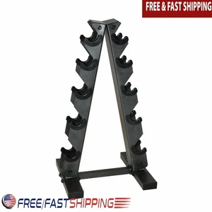 Black A-Frame Dumbbell Rack Holds 5 Pairs Staggered Design Compact Storage New - Picture 1 of 4