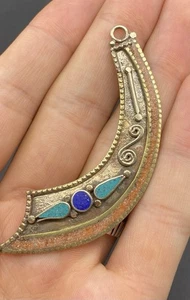 Wunderschöner Vintage Nepali Türkis Koralle & Lapis schöner Anhänger  - Bild 1 von 6