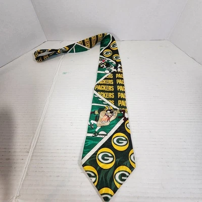 Vtg 1993 Green Bay Packers Looney Toons Men’s Necktie NFL Taz & Sylvester Devil Foto 1 de 4