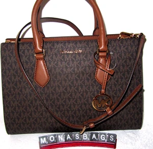 Michael Kors Sheila Medium Corner Zip Brown Signature Logo Satchel NWT $398 - Picture 1 of 11