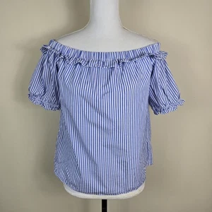 Vineyard Vines Shirt Damen klein blau gestreift schulterfrei Rüschen Bauernziel - Bild 1 von 15