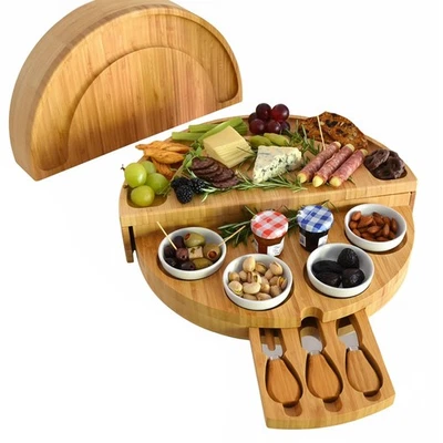 Deluxe Bamboo Cheese/Charcuterie Board with Accessories- Innovative Patented ... - Image 1 of 4