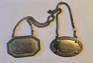 Pottery Barn Sterlingsilber Dekanter Etiketten Rum Wodka massiv 2,2 Unzen - Bild 1 von 7