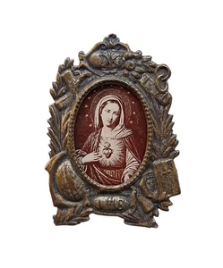 *HH* Antica Miniatura Cornicetta Religiosa Votiva Sacra Cornice Foto Madonna IHS - Foto 1 di 6
