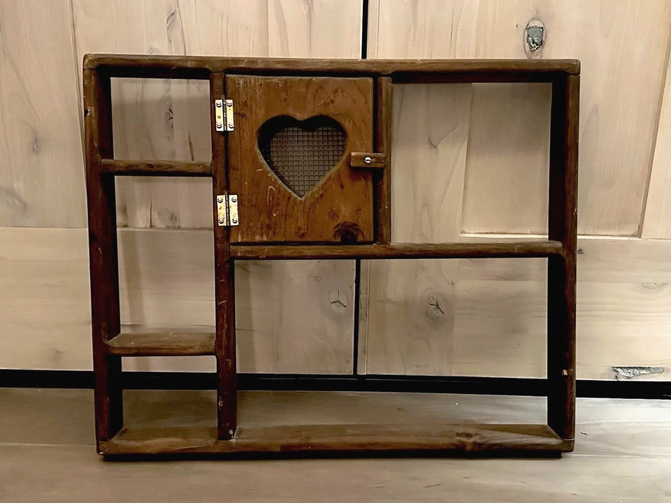 VTG Wooden Display Wall Shelf Heart Cut Outs Cubby Box Knick Knack Cottage Core - Image 1 of 4