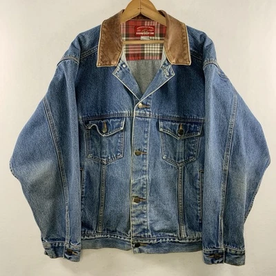 VTG Marlboro Country Store Mens Leather Collar Jean Jacket L Cowboy Americana - Image 1 of 4