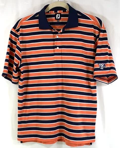 Camisa polo de golf FootJoy para hombre manga corta azul oscuro coral rosa blanco rayas L - Imagen 1 de 10