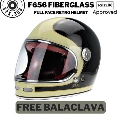 VPR. 303 ViPER F656 Helm Vintage Retro Style Motorrad Fiberglas Crash schwarz creme