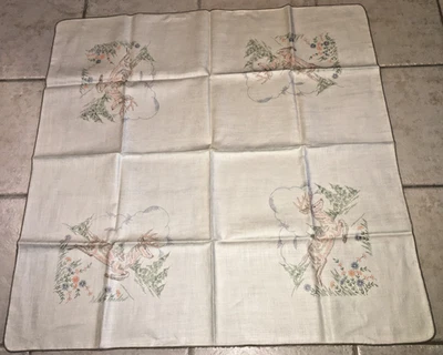 EMBROIDERY Stamped Fabric 36X36 TABLECLOTH LINEN DEER STAG TABLE COVER TOPPER - Image 1 of 3