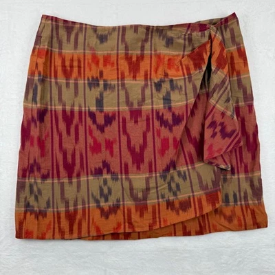 Lauren Ralph Lauren Women's 22W Wrap Skirt Ikat Plaid Linen Blend Berry Multi - Image 1 of 4