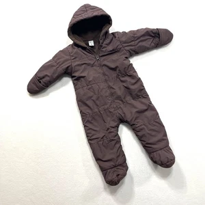 Old Navy 6-12m Brown Baby Snowsuit Boy Girl Fleece Lined Coveralls Mitten Cuffs - Picture 1 of 7