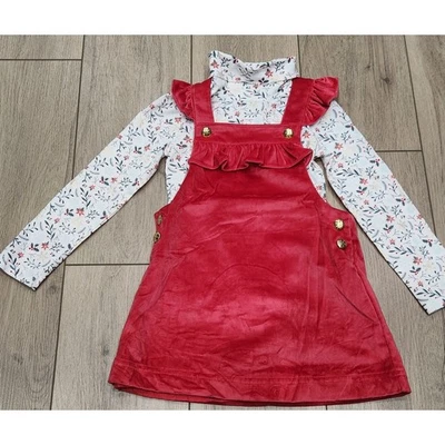 Tahari Girl 3T Red Velvet Jumper Dress Floral Mock Neck Top Outfit Holiday - Image 1 of 4