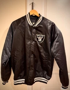VTG Los Angeles LA Oakland Raiders NFL Chalk Line SPELLOUT Satin Bomber Jacket L - Picture 1 of 5