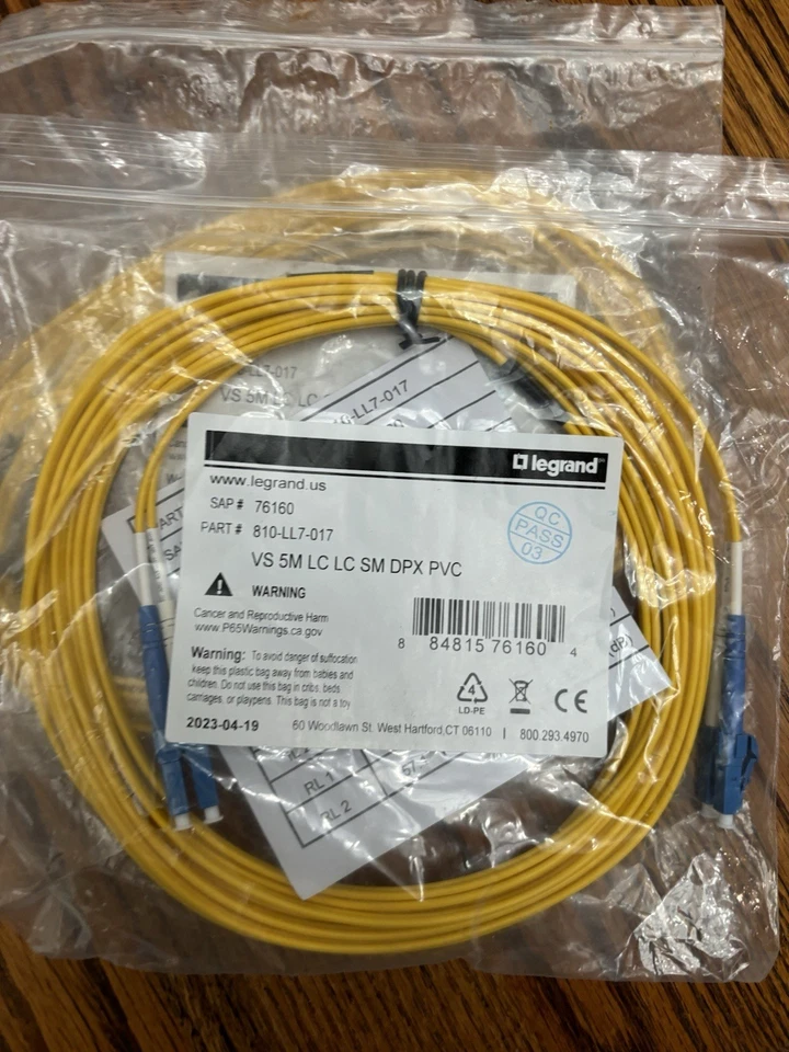 New Legrand 810-247-017 5M VS ST SC DPX PVC Fiber Patch Cable w/ Data - Image 1 of 1