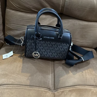 MICHAEL KORS  XS MINI DUFFLE SHOULDER CROSSBODY BAG MK Silver/Black  - Image 1 of 4