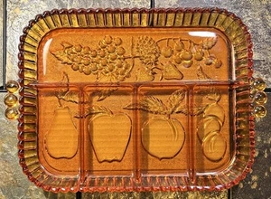 Indiana Glass Relish Tray Fruit Amber Brown Vintage MCM 5 Sections - Picture 1 of 3
