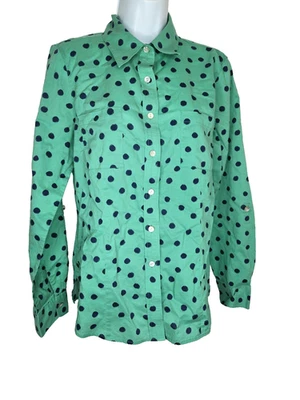  Camisa Blusa Para Mujer Orvis Talla 12 L Enrollable Manga Larga Verde y Azul Marino Lunares Foto 1 de 4