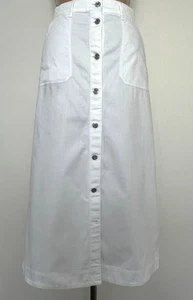 LAUREN Ralph Lauren Stretc White Denim Button Front Preppy Nautica Maxi Skirt 12 - Picture 1 of 8