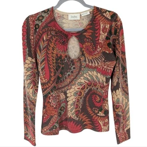 Neiman Marcus 100% Cashmere Sweater Paisley Pullover Red Brown Size Medium - Picture 1 of 4
