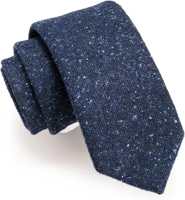 Corbata ajustada de lana de cachemir lisa de 2,4" de algodón para hombre 75 % cachemir-azul marino Foto 1 de 4