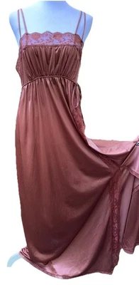 De Colección Nuevo Camisón Largo Diosa Pinehurst Años 70 Inserto Encaje ÚNICO Cobre Marrón M 36 Foto 1 de 4
