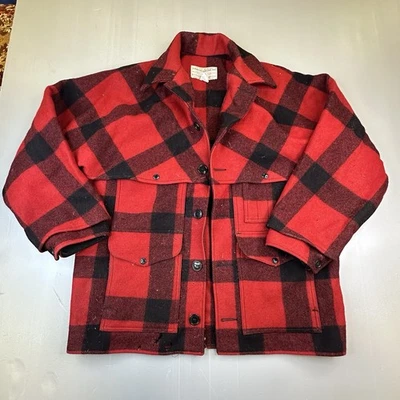 DAMAGED CC Filson double Mackinaw Plaid Wool Cruiser Coat Jacket USA - Image 1 of 4