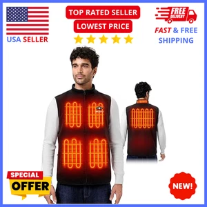 Heated Vest for Men Rechargeable Fleece 16000mAh Battery Pack Lightweight Work - Picture 1 of 7