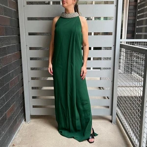 RAOUL Green Silk Embellished High Neck Column Gown Size 6 - Picture 1 of 10