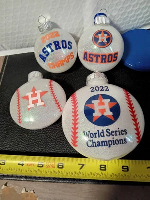 Houston Astros 2022 World Series Champions  4 Glass Ball Christmas Ornament Foco - Image 1 of 2