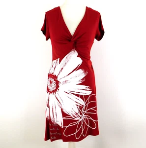 Desigual Red White Floral Print Dress Size 6/8 Knot Front Sequin Painted Graphic - Picture 1 of 7
