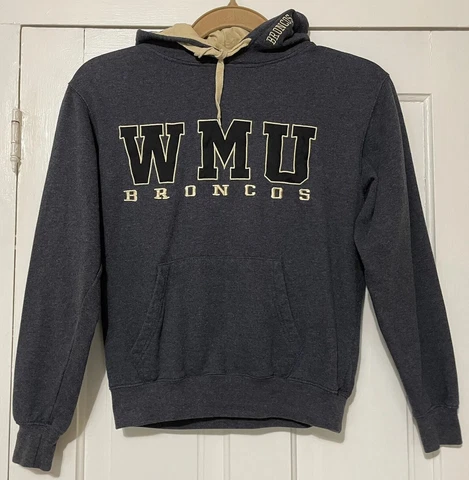 Western Michigan Broncos Hoodie Size M Dark Gray Embroidered Pullover Sweatshirt Cover