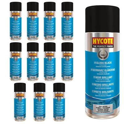 Hycote Colour Spray Paint Aerosol XUK0272 Gloss Black 400mL x 12 Fast Drying