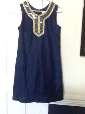 Vestido de lino totalmente forrado con lentejuelas azul marino Merona talla 4 para dama Foto 1 de 4