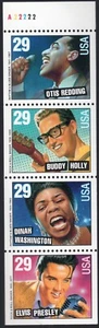 Scott #2737b - Rhythm & Blues Booklet Pane of 4 Stamps with Tab & Plate # - MNH - Picture 1 of 2