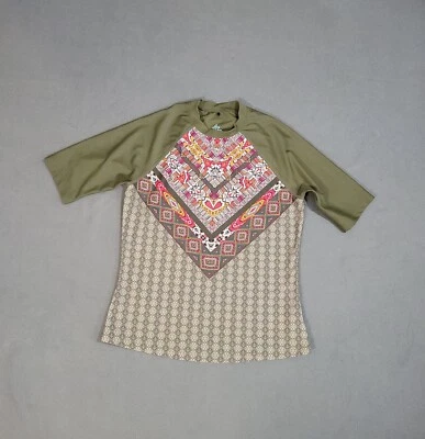 Prana Womens Janae Sun Top Sz S Green Pink Geometric Nylon Stretch  - Image 1 of 4