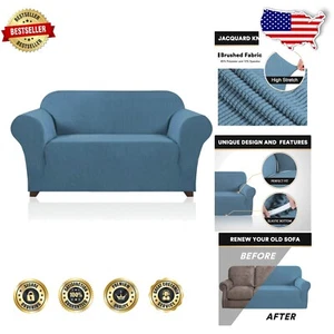 High Stretch Sofa Slipcover - Dusty Blue Protector for Loveseat with Elastic Fit - Picture 1 of 10