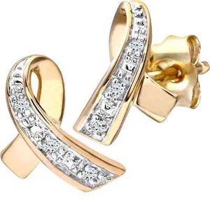 9ct Gold Diamond Ribbon Stud Earrings by Elegano for Women - Picture 1 of 13