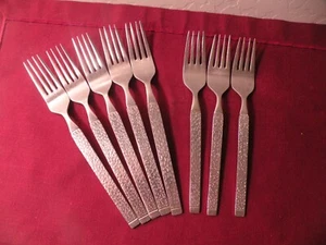 Ekco Eterna Hammered Stainless EKS2 5 Dinner Forks 3 Salad Forks Japan Textured - Picture 1 of 7
