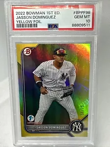 2022 Bowman 1. Auflage Jasson Dominguez Prospect gelbe Folie PSA 10 Yankees/75 - Bild 1 von 2