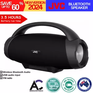 JVC Portable Bluetooth Speaker Boombox USB/ AUX/ FM Radio Rechargeable Black - Picture 1 of 7