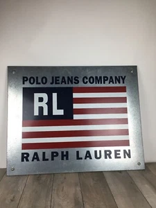 Vintage GROSSES RALPH LAUREN POLO JEANS COMPANY RL FLAGGE VERZINKTES METALL LADENSCHILD - Bild 1 von 12