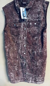 Thrill Jeans Distressed Brown Acid Wash Women’s L Sleeveless Jacket Vest - Picture 1 of 5