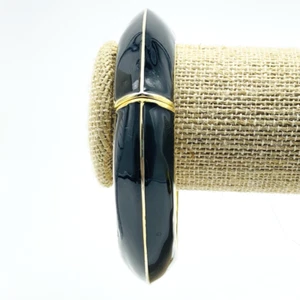 Clamper Bracelet Black Enamel Gold Tone Classic Career Evening - Picture 1 of 7