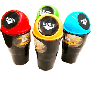 2 x Mini Plastic Wheelie Bin Tidy Car Push Top Bin Fits Into Drink Holder New - Picture 1 of 6