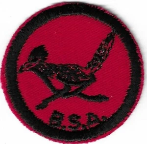 PARCHE MEDALLÓN DE PATRULLA DE PLÁSTICO TRANSPARENTE BSA COMO NUEVO SARGA ROJO-NEGRO ROADRUNNER TRASERO - Imagen 1 de 3
