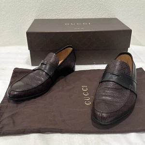 Mens Brown Leather Gucci Diamanté Loafers Sz 7US / 6.5G Made In ITALY - Picture 1 of 18