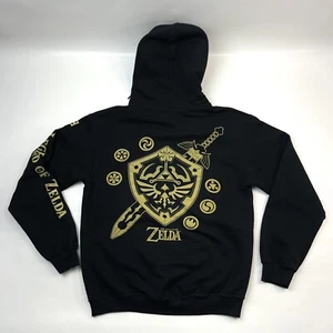 The Legend of Zelda Symbol Shield and Sword Black Hoodie Pullover Sweatshirt S - Picture 1 of 10