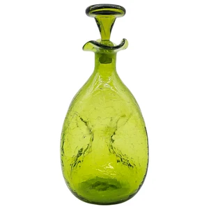 Vintage Blenko #49 Winslow Anderson Olive/Kiwi Pinched Glass Decanter W/ Stopper - Picture 1 of 13